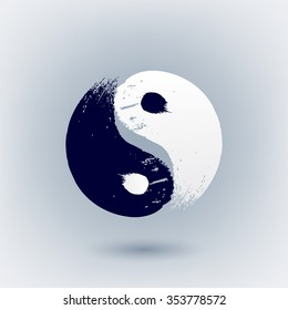 Yin Yang symbol painted with brush strokes vector illustration. Hand drawn scribble design.