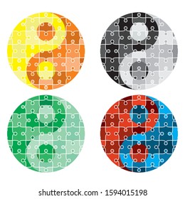 Yin Yang Symbol With Puzzle Pieces Pattern. Yin Yang Puzzle Vector Illustration