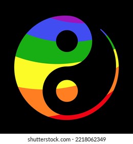 yin yang symbol. rainbow colors sign in LGBTQ style, vector icon illustration