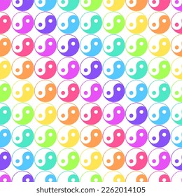 The yin and yang symbol rainbow seampless pattern vector design. Ink painted yinyang sign icon. Concept of  opposite but interconnected forces. Rainbow colors seamless pattern