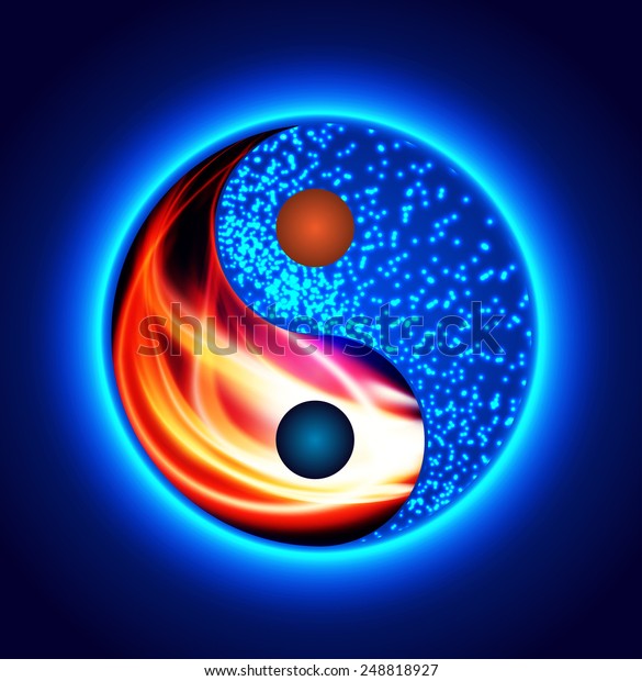Yin Yang Symbol Red Fire Blue Stock Vektorgrafik Lizenzfrei