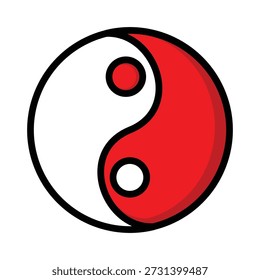 Yin Yang Symbol in Red and White Colors, Harmony and Balance Icon, Japanese or Indonesian Flag Concept Minimalist Vector