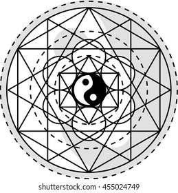 Yin yang symbol in the sacred geometry form.