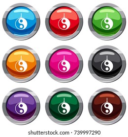 Yin Yang symbol set icon isolated on white. 9 icon collection vector illustration