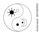 Yin And Yang Symbol With Sun And Moon Black And White Silhouette