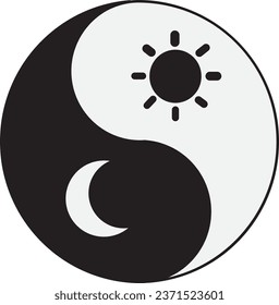 Yin yang symbol with sun and moon.