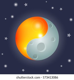 yin and yang symbol with sun and moon, equinox, vector illustration, isolated on background