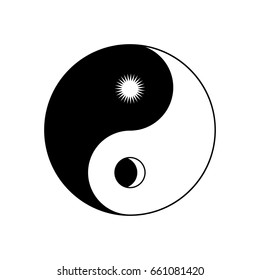 Yin yang symbol with sun and moon.