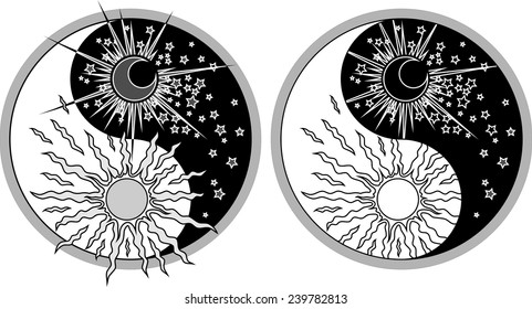 Yin Yang symbol - sunny day versus moon at night. 