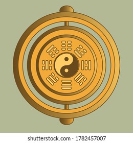 Yin yang symbol surrounding with eight bagua trigrams, vector graphic