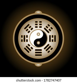 Yin yang symbol surrounding with eight bagua trigrams, vector graphic