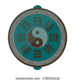 Yin yang symbol surrounding with eight bagua trigrams, vector graphic