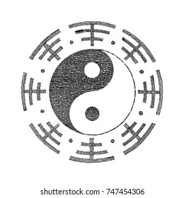 Yin Yang symbol for tattoo hand drawing vintage