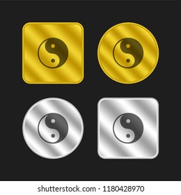 Yin yang symbol variant gold and silver metallic coin logo icon design