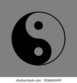 Yin Yang symbol. Vector. Black icon on medium gray background. Isolated.