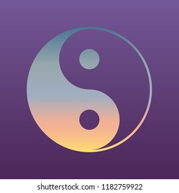 Yin Yang symbol. Vector. Evening gradient icon at violet background.