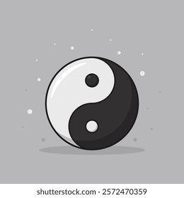 Yin yang symbol vector flat illustration. Black and white on gray background.