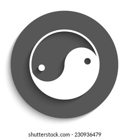 Yin yang symbol - vector icon with shadow on a round grey button