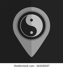 Yin yang symbol vector icon - map pointer. Flat design