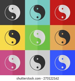 Yin yang symbol vector icon - colored set. Flat design