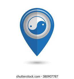 Yin yang symbol - vector icon;  blue map pointer