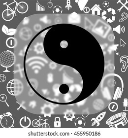 yin yang symbol vector icon - matte glass button on background consisting of different icons
