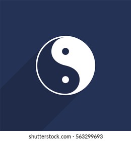 Yin yang symbol vector icon with long shadow isolated on  blue