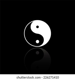 Yin yang symbol - vector illustration with reflection isolated on black