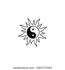 yin yang symbol vector illustration with sun concept