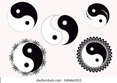 Yin yang symbol vector - set illustration harmony