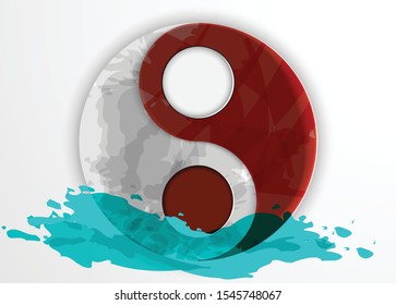 Yin yang symbol with water color splashes.