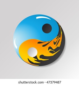 Yin yang symbol with water and fire representing opposites
