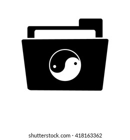 Yin yang symbol - white vector icon;  black folder