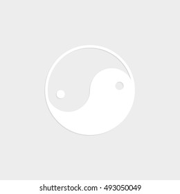 Yin yang symbol - white vector  icon with shadow