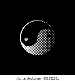 Yin yang symbol - white vector icon ; halftone illustration