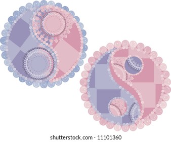 Yin and Yang symbols in a fun retro style.