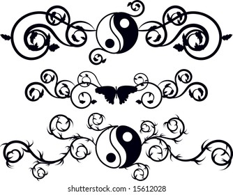 Yin and Yang symbols in a fun retro style.  One color.