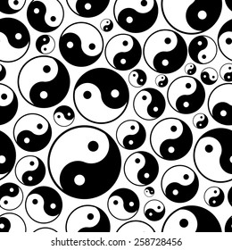 Yin And Yang Symbols Seamless Black And White Pattern Eps10