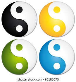 Yin yang símbolos establecidos. Iconos vectoriales coloridos.