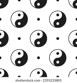 Yin yang symbols. Vector seamless pattern in black and white colors.
