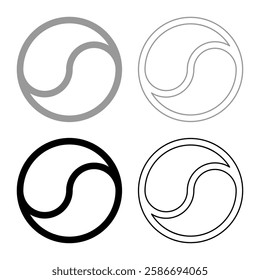 Yin Yang Taoism symbol harmony equilibrium concept set icon grey black color vector illustration image solid fill outline contour line thin flat style