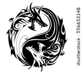 Yin Yang tattoo symbol shaped as two fighting dragons