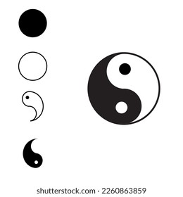 Yin and yang together and separate symbols on white background 