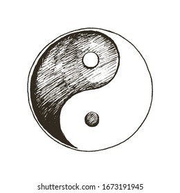 Yin Yang Traditional Chinese Symbol of Balance Vector Illustration. Opposites Combination and Harmony Concept