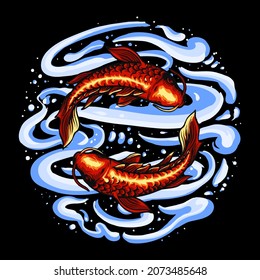 Yin Yang Twin Koi Fish Vector illustration tshirt design