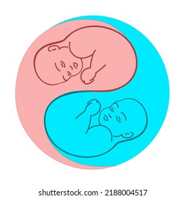 Yin and yang. Twins Newborn vector logo. Baby  in  yin-yang symbol . Stylized Kawaii icon. People,girl, boy, baby, twins  logos. Card Happy Mothers Day. Newborn baby,twins, child yin-yang symbol