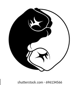 Yin Yang two fists, black white, Martial arts icon, logo, symbol 