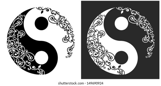 Yin yang two pattern symbol isolated on white, vector illustration 