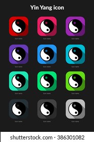 Yin yang ui app icons set for icon application mobile or button main screen phone. Colorful vector flat style design template with drop shadow on dark grey background.