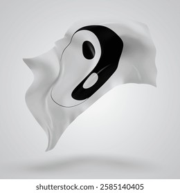 yin, yang, vector 3d flag with waves on a white background